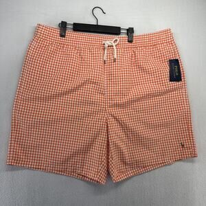 Ralph Lauren Swim Trunks Mens XLT Orange Check Gingham Traveler Flesh Pony NEW